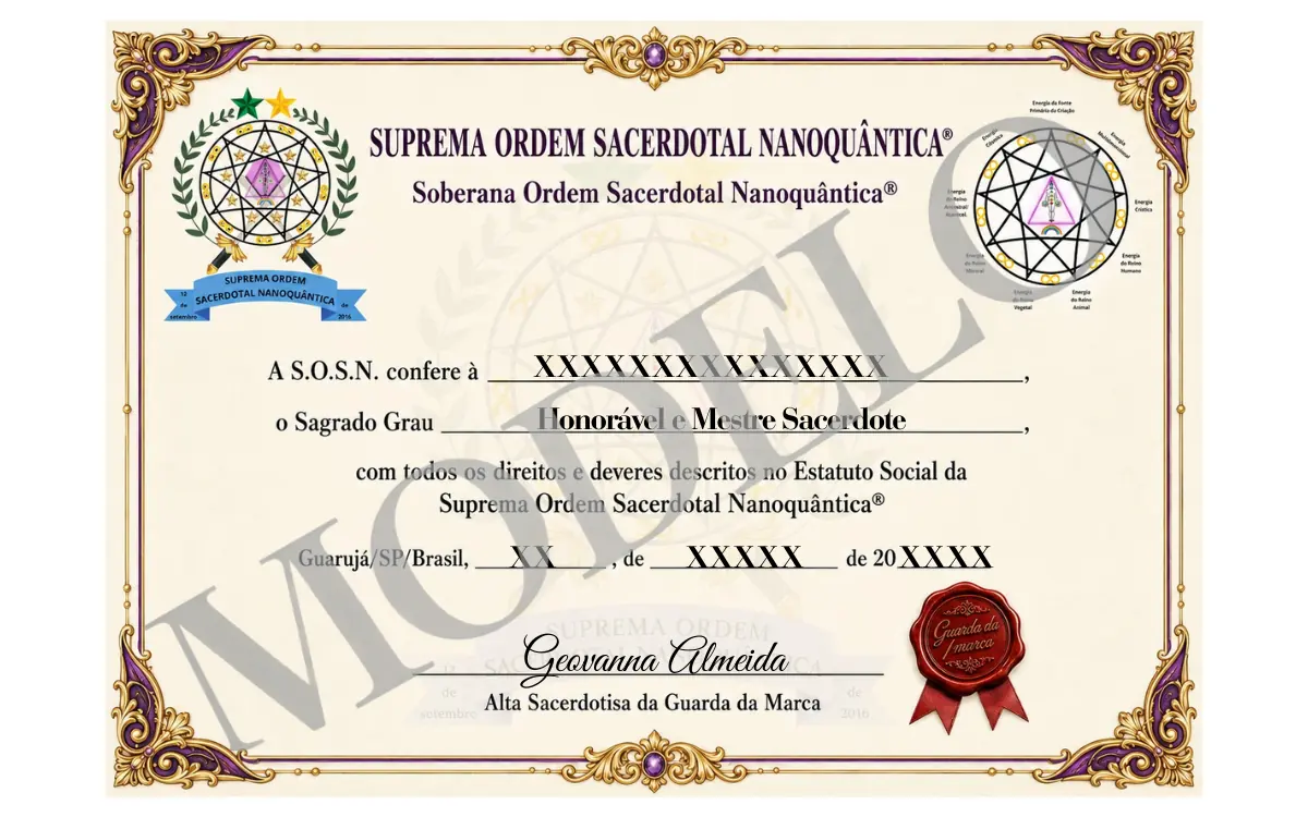 Modelo de certificado do Honorável Mestre Sacerdote