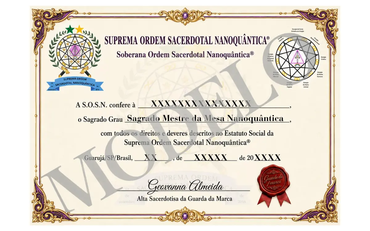 Modelo de certificado do Sagrado Mestre da Mesa Nanoquântica®